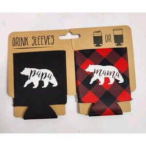 Bear Can Hugger Set Papa & Mama Bear Drink Sleeves. Keep Cans/Cups Cold.